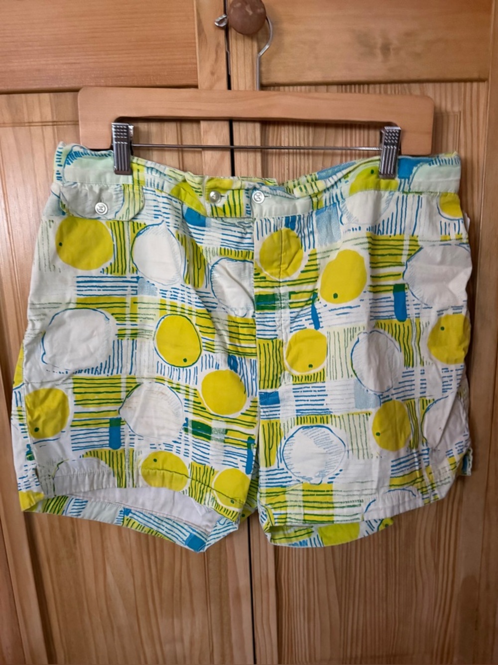 Vintage Mens Lilly Pulitzer Yellow, Blue & White Cotton Bathing Suit Shorts 38